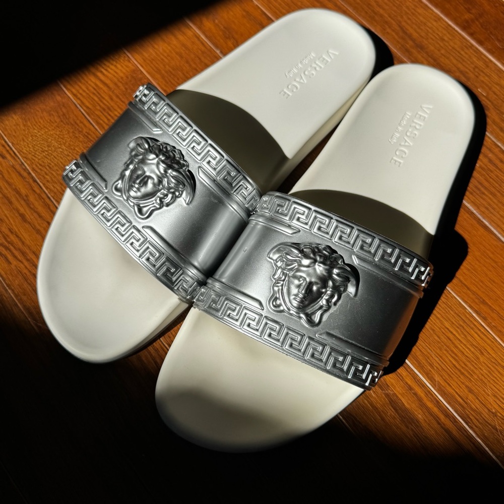 Versace Silver Rubber Medusa Head Slide